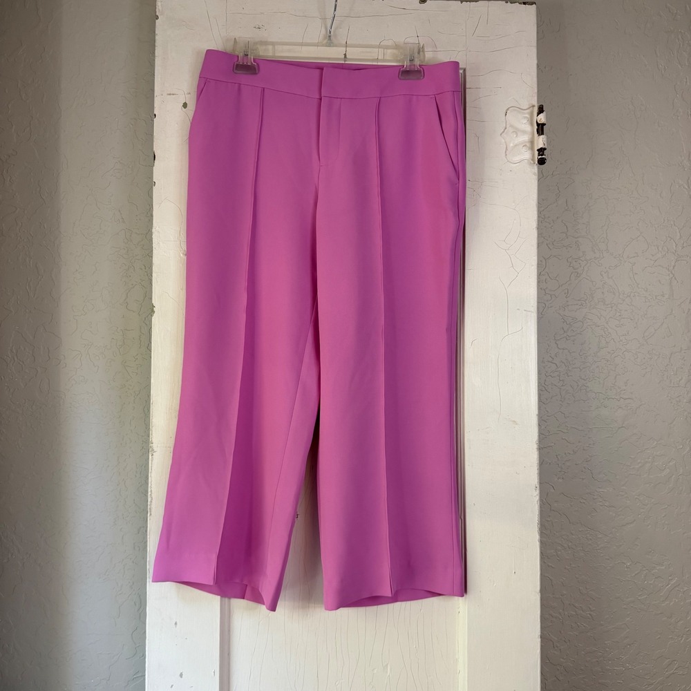 Karl Lagerfeld Paris Pink Wide Leg Crop Pants Size 6 Stretch Crepe Trousers‎